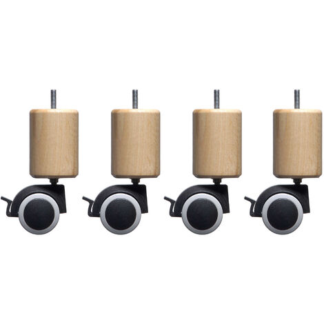 Pieds cylindriques en bois de hêtre 15 cm – Roulettes pivotantes avec frein – Adaptés à la majorité des sommiers – Fabrication française – Someo