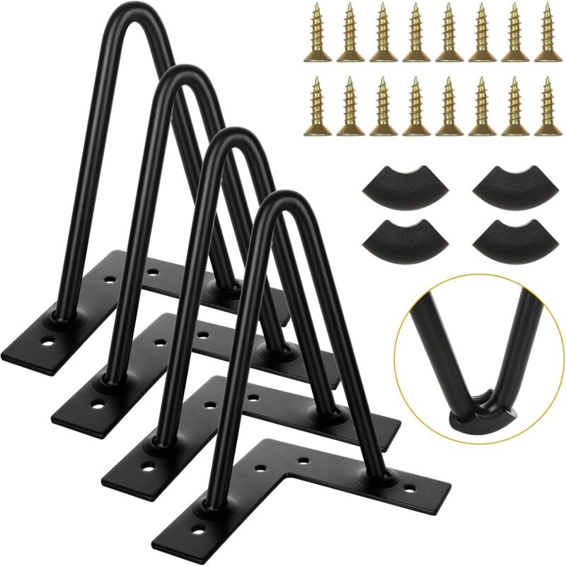 Pieds de 15,2 cm (4 pièces), pieds en épingle à cheveux avec vis, avec protecteurs de sol en caoutchouc
