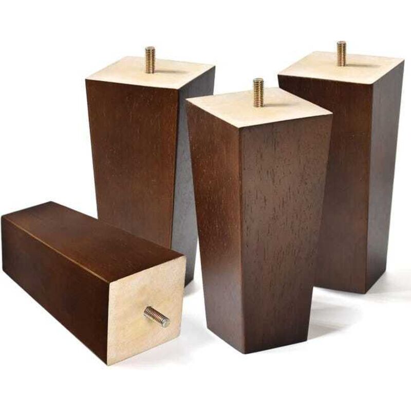 Pieds de canapé en bois de 6 pouces, pack de 4 pieds de canapé en pyramide, pieds de remplacement bruns de style moderne du milieu du siècle