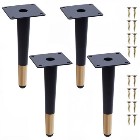 Pieds de Meuble 4Pcs Pieds de Table Conique Vertical Pieds de Canapé Pieds d'armoire en Métal pour Armoire Chaise Table (20cm Hauteur,Noir et Doré)