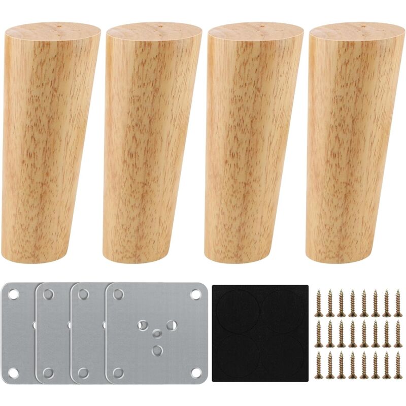 Pieds de Meuble Bois de Rechange 12cm,Lot de 4 Pieds de Meuble en Bois Pieds de Meuble avec Plaque de Montage Vis et Tapis antidérapant Pieds de