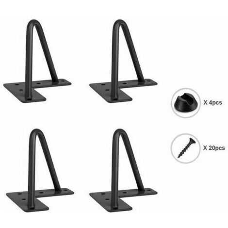 Pieds de Meuble Noir 4pcs Pieds Epingle Chaise Table DIY avec 20 Vis + 4 Protège Pieds - 10cm