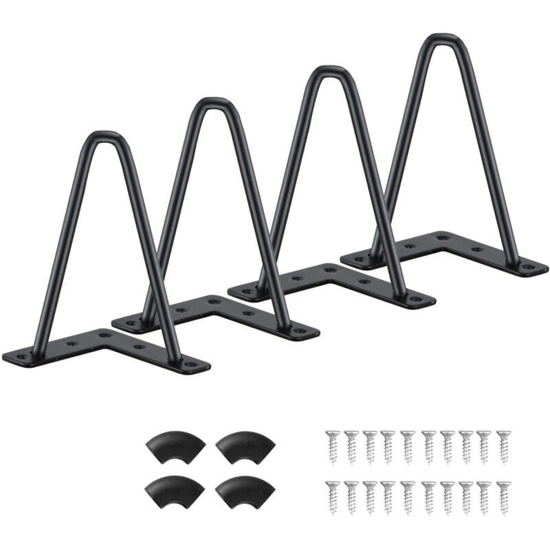 4pcs Pieds Épingle Noirs pour Meuble - diy Chaise Table avec 20 Vis + 4 Protège-Pieds