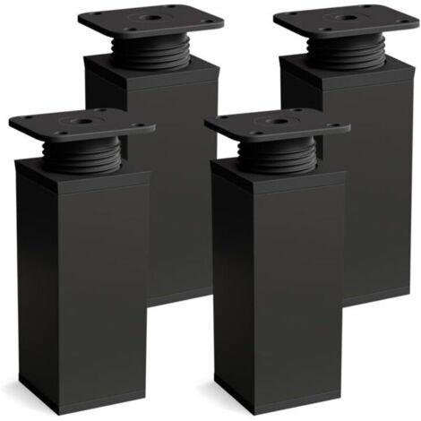 Pieds de meuble réglables lot de 4 – Noir mat – Hauteur 60mm – Forme angulaire – Pour meubles en bois dur et aluminium