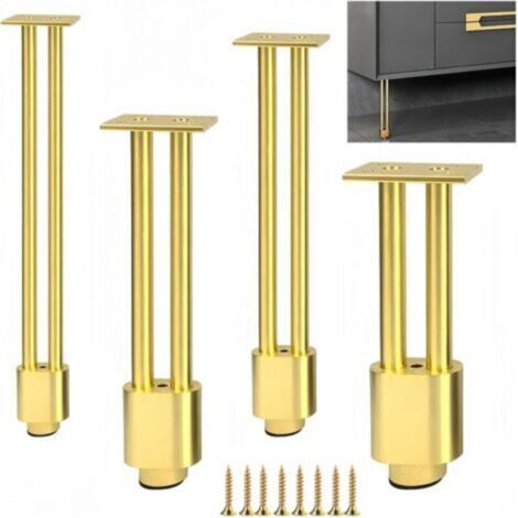Pieds de meubles en aluminium (4 pièces) – Pieds de rechange en métal pour tables, armoires et lits – Support solide et durable (doré, 20 cm)
