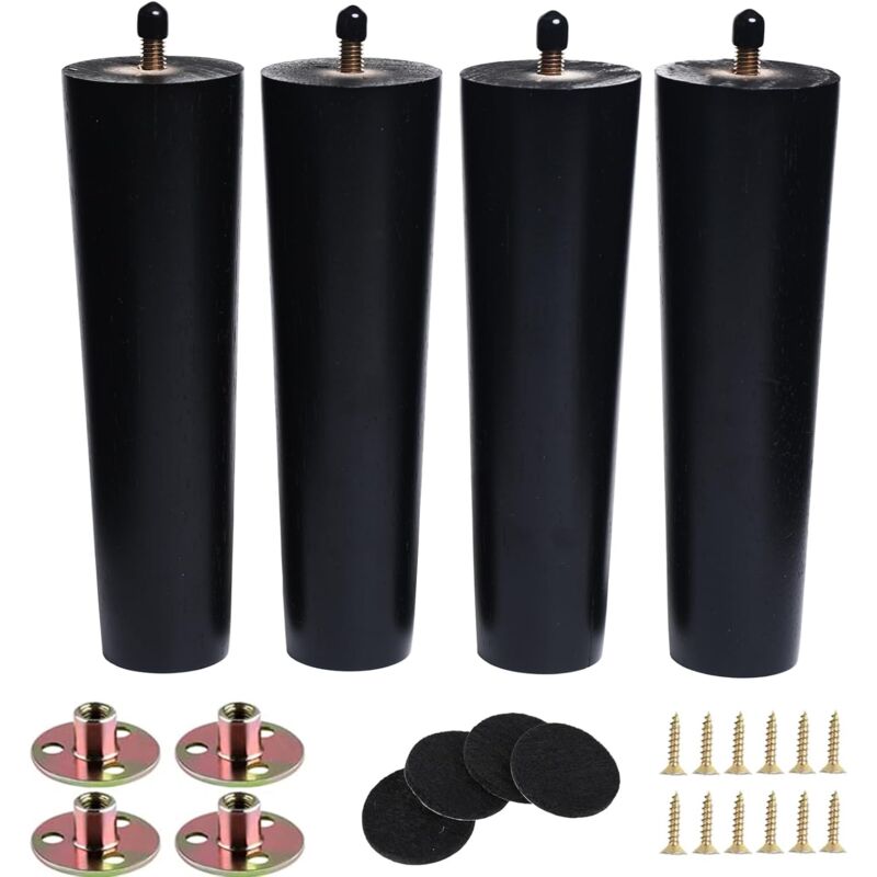 Pieds de meubles en bois de 7 pouces, paquet de 4 pieds de canapé, pieds de canapé ronds noirs, pieds de remplacement modernes du milieu du siècle