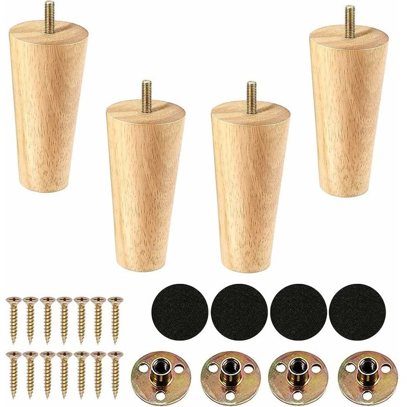 Furwoo - Pieds de Meubles en Bois,12cm Pieds de Rechange pour Canapé, Pieds de Canapé du Milieu du Siècle pour Canapé, Lit, Fauteuil, Armoire,Lot de 4
