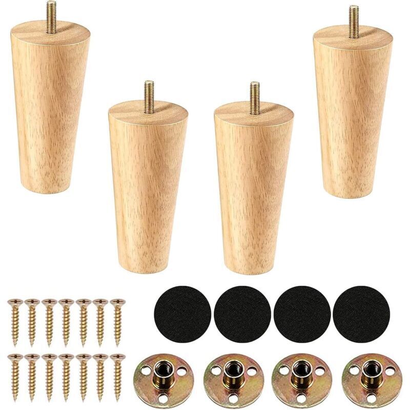Pieds de Meubles en Bois,12cm Pieds de Rechange pour Canapé, Pieds de Canapé du Milieu du Siècle pour Canapé, Lit, Fauteuil, Armoire,Lot de 4