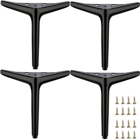 Pieds de meubles en métal, pieds de meubles DIY, pieds de canapé et pieds de chaise, lot de 4 noirs 18 cm.