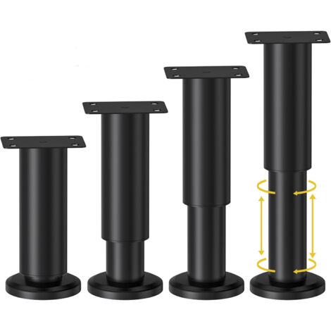 Pieds de meubles métalliques réglables en 4 pièces, 12-18 cm, pieds de meubles réglables avec vis adaptés aux canapés/lits/chaises/coiffeuses/tables, pieds de support de remplacement robustes pour lit