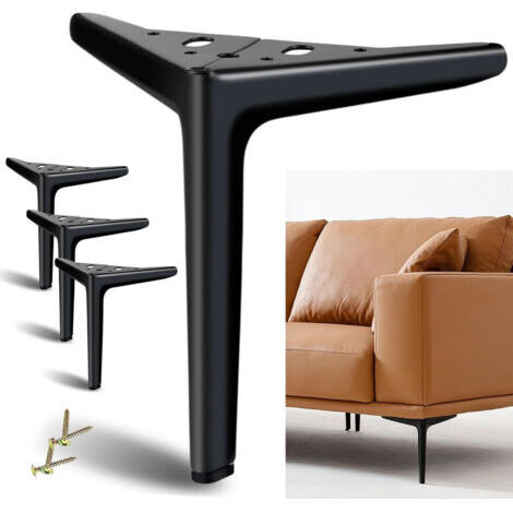 Pieds de meubles noirs de 18 cm, pieds de meubles en métal, lot de 4, pieds courts modernes à monter soi-même pour armoire, commode, buffet, table de chevet, canapé