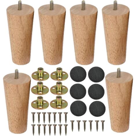 Pieds de meubles-Pieds de table en bois-Pieds de meubles de rechange coniques-Pieds de canapé 12 cm- Lot de 6