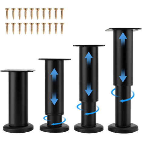 Pieds de Meubles Réglables, 4 Pieds de Meubles Métal Noir, Pied Meuble, Pieds Universels Ajustables pour Meubles pour Canapé, Lit, Armoire, Table, avec Vis, Hauteur Réglable (12-18 cm)