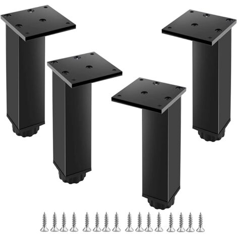 Pieds de meubles réglables en aluminium, lot de 4, pour meubles, canapés et tables, noir, 18 cm (plage de réglage 180-198 mm)