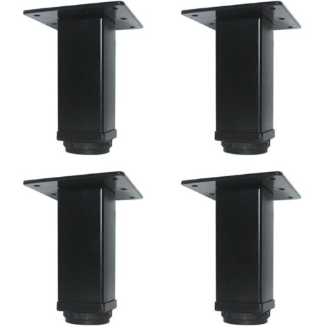 Pieds de meubles réglables en métal de 15 cm, pieds de bureau carrés, pieds de table, ensemble de 4 pièces (noir)