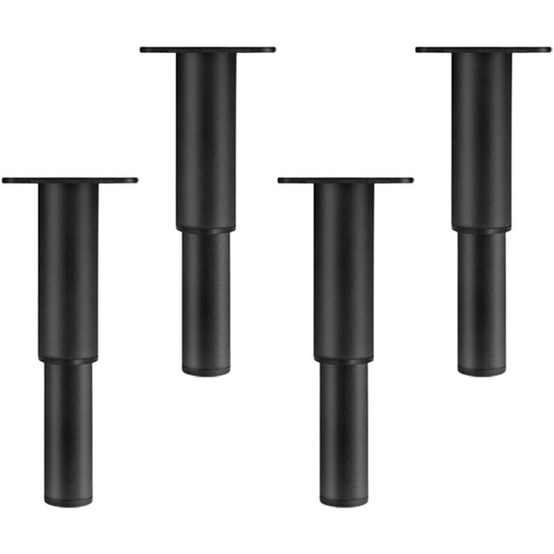 Pieds de meubles réglables en métal (lot de 4) pour canapés, tables et coiffeuses, noir - 20 cm à 37 cm