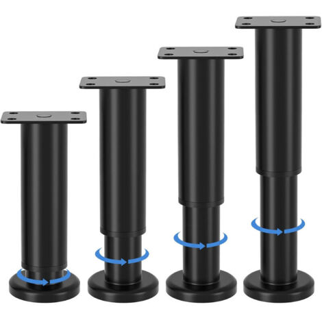 pieds de meubles réglables, hauteur ajustable de 8 à 12 cm, pieds de meubles en métal noir, pour armoires, meubles TV, lits, canapés, tables de chevet, chaises, meubles de salle de bain