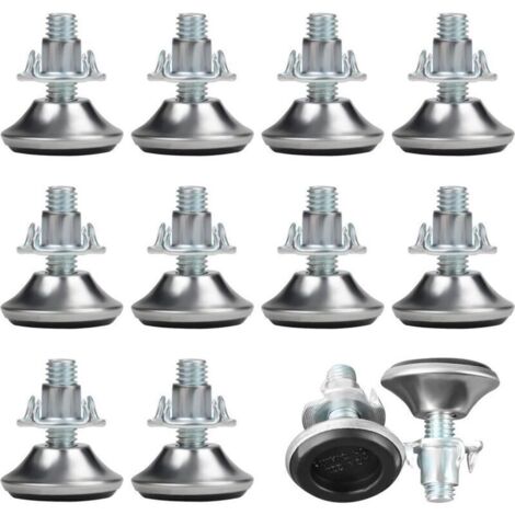 Pieds de Meubles Réglables M8 x 30 mm – 12 Pièces, Cylindriques avec Coussinets en PP et Écrous en T, Antidérapants en Caoutchouc