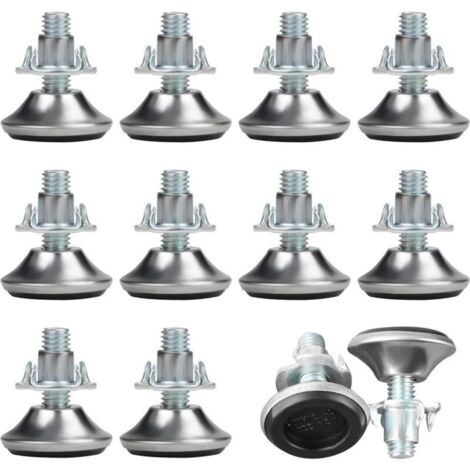 Pieds de meubles réglables M8 x 30 mm (12 pièces) – Pieds cylindriques réglables de taille moyenne avec coussinets en PP et écrous en T, curseurs de pieds de meubles réglables en caoutchouc