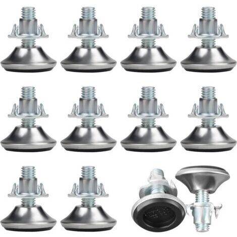 Pieds de meubles réglables M8 x 30 mm (12 pièces) Pieds cylindriques réglables de taille moyenne avec coussinets en PP et écrous en T, curseurs de pieds de meubles réglables en caoutchouc