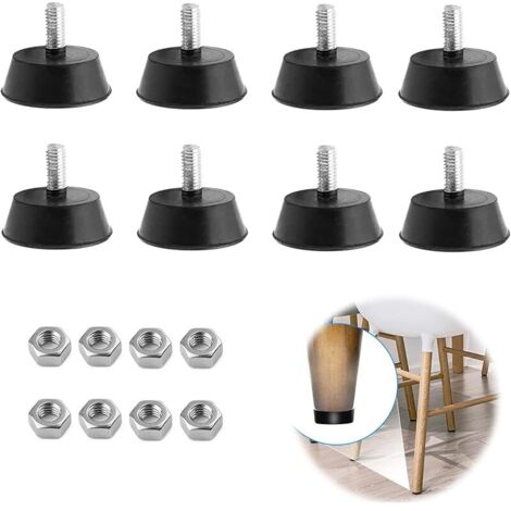 Pieds de Nivellement Meuble Réglable 8 Pièces M6 X 32MM Pieds de Meubles en Caoutchouc avec Vis Acier Inoxydable Protège Noir Pied de Table Chaise Ajustable pour Tables Chaises Canapés Armoire