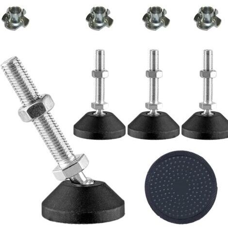 Pieds de nivellement réglables pour meubles – Lot de 4 – Capacité 450 kg – Vis M10 en acier inoxydable – Ajustement 360° pour sols inégaux - 4pcs-Pieds