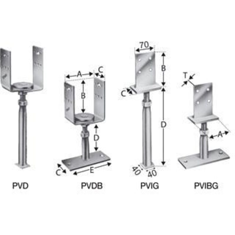 Pieds de poteaux PVDB80G (Par 8)