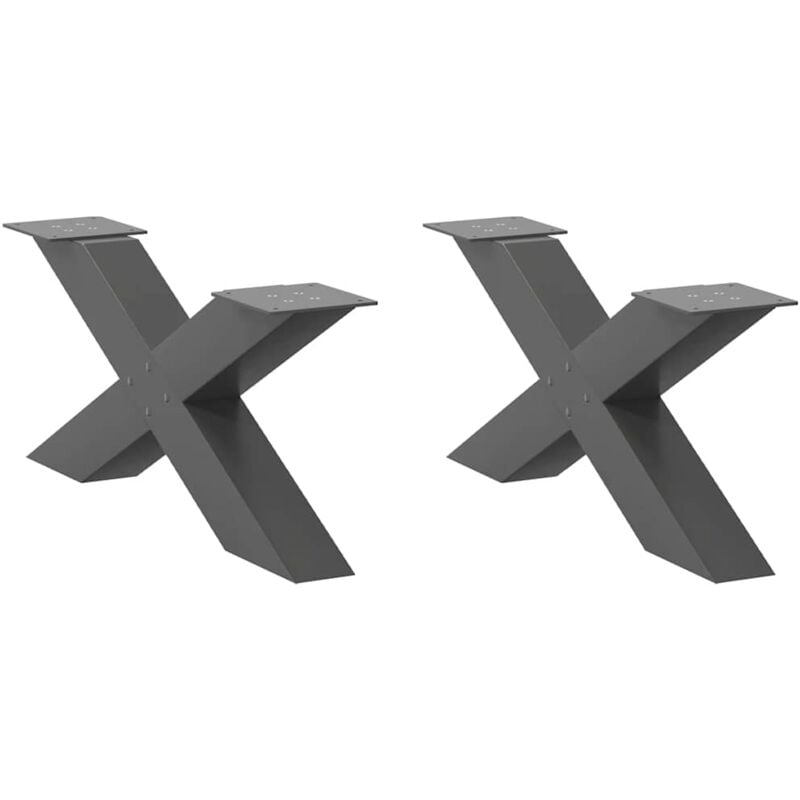 Pieds de table basse en forme de x, 2 pièces, anthracite, 70 x (30-31) cm, acier Vidaxl
