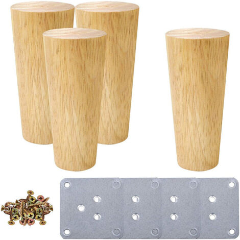 Pieds De Table En Bois De 15 Cm Lot De 4 Pieds De Meubles En Bois Massif Inclinés Coniques Avec Plaques De Montage Et Vis Pour Canapé-Lit Armoire Canapé Chaise (Vertical) MINKUROW