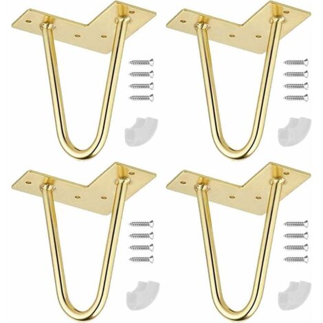 Pieds de Table en Epingle à Cheveux, 4 Pouces Pieds de Table en Métal Bricolage, Pieds de Meubles, avec Vis et Tapis de Protection de Chevet (d'or)