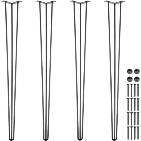 Pieds de Table en Epingle a Cheveux 91,5 cm, Ensemble de Pieds de Table en Epingle 4 PCS, Pieds en Epingle À Cheveux Acier avec 3 Tiges Robustes, Pieds de Meubles Noirs pour Creer Table Bureau