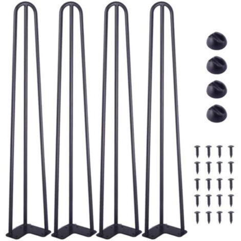 Pieds de Table en Épingle à Cheveux de 22", Ensemble de Pieds de Table en Épingle 4 PC, Pieds en Épingle À Cheveux en Acier avec 3 Tiges Robustes, Pieds de Meubles Noirs pour Créer Table