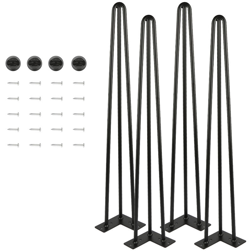 Pieds de table en épingles à cheveux – set de pieds de table en épingles à cheveux (4 piéces) - 76 cm - noir - 3 branches