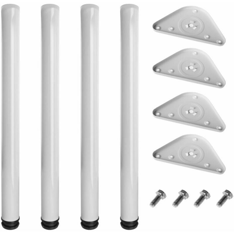 Pieds de table hauteur réglables Ø60x725mm, lot de 4 pieds de meubles en acier, Réglable +30mm - blanc