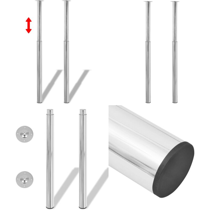 Pieds de table télescopique 2 pcs Chrome 710 mm - 1100 mm - Pieds De Table - Pieds De Table Télescopique - Pieds De Bureau - Pieds De Bar