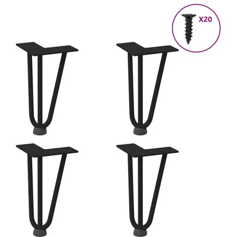 Pieds en épingle à cheveux pour table basse 4 pièces Noir 20 cm Acier massif vidaXL
