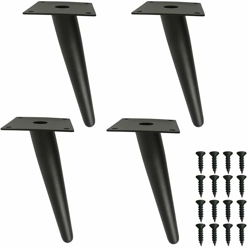 pieds fuselés noirs en métal,Pieds de meubles de cône- 10 cm - Pieds de meubles obliques - Pour canapé, placard, bar, table de lit, antidérapant et