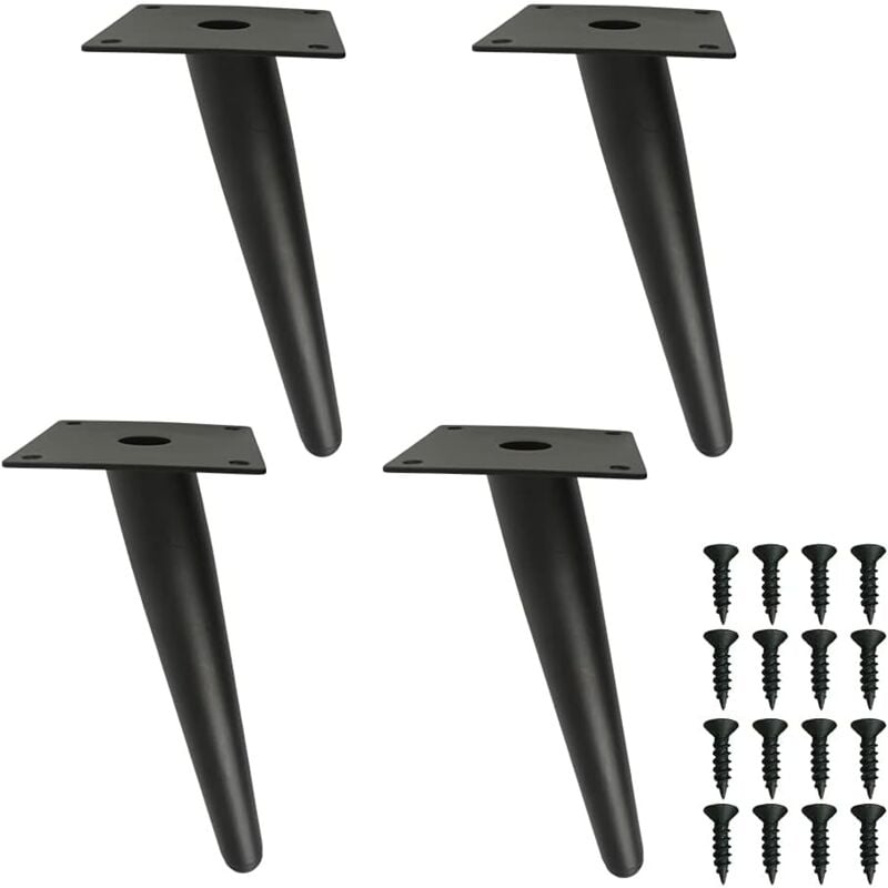 Start - pieds fuselés noirs en métal,Pieds de meubles de cône- 10 cm - Pieds de meubles obliques - Pour canapé, placard, bar, table de lit,
