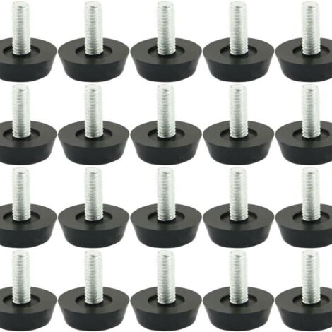 Pieds réglables pour meubles, vis M6, noirs - Lot de 20
