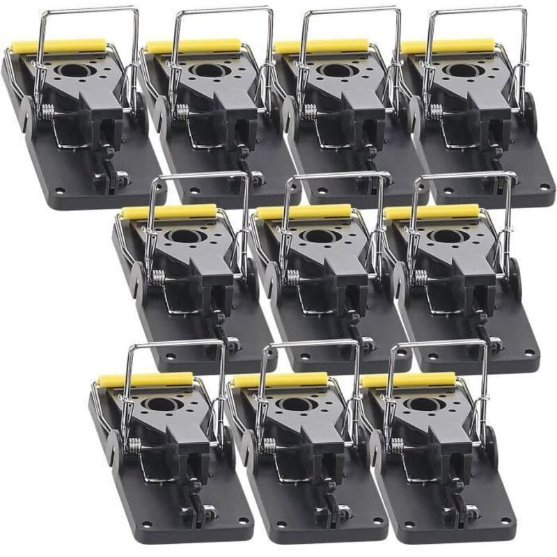 Piège à souris - Tapette à rats grande taille - Lot de 10 - Réutilisable en plastique - Couleur principale : Noir