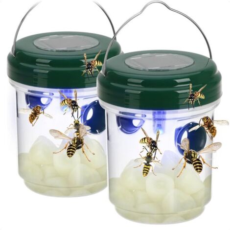 Piège solaire 2 en 1 contre les moustiques et les guêpes, avec capteur crépusculaire et lumière LED bleue. Répulsif anti-insectes (lot de 2, vert, à énergie solaire).