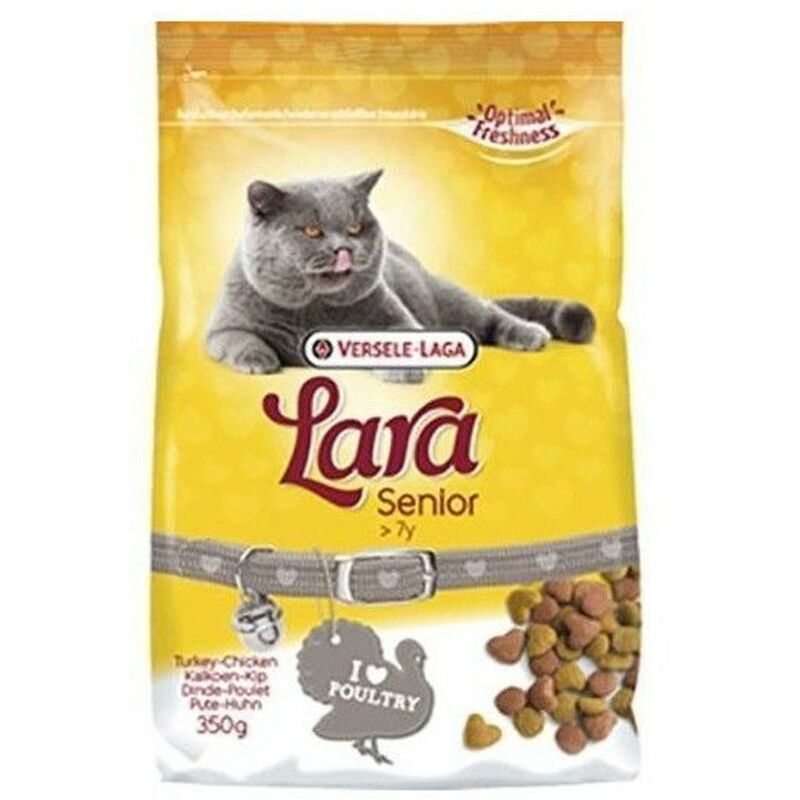 

Pienso para gatos 350 grs | Comida para gatos Lara con pavo y pollo | Alimento seco para gatos mayores o ancianos