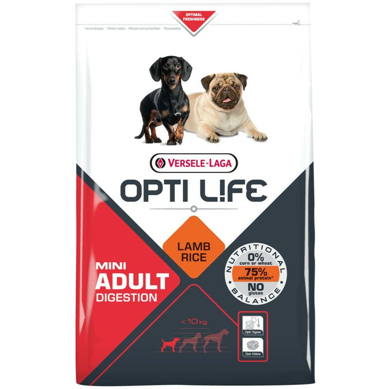 

Pienso para perros Opti Life Adult Digestion Mini con cordero y arroz | Pienso para perros mini Versele Laga | Comida para perros 7,5 kgs