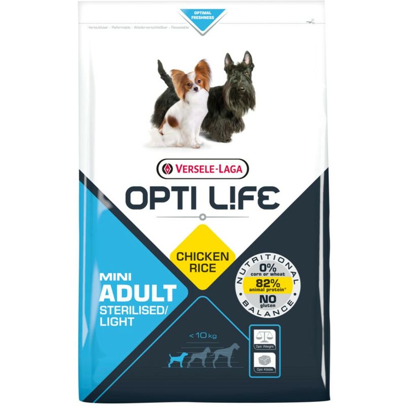 

Pienso para perros Opti Life Adult Light Mini con pollo y arroz | Pienso para perros mini Versele Laga | Comida para perros 7,5 kgs