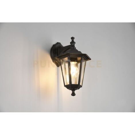 PIENZA APPLIQUE DA ESTERNO DOWN 6 LATI FUSIONE DI ALLUMINIO NERA E VETRO TRASPARENTE H. 31CM IP44