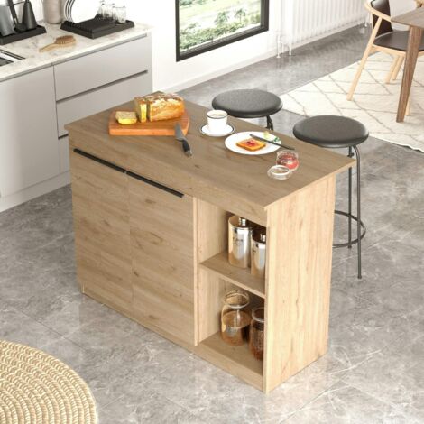 Pier Import – Bar séparation cuisine ouverte effet bois – 120 cm longueur – 88 cm hauteur – 60 cm largeur – Bois MDF mélaminé effet chêne