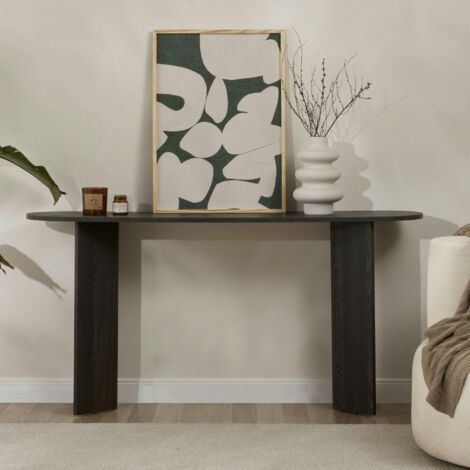 Pier Import – Console de salon noire ovale – pieds en V – effet bois MDF mélaminé – dimensions 150x35x75 cm – facile d'entretien et résistant aux rayures