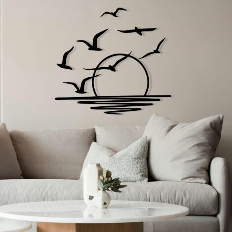Pier Import – Décoration murale en métal noir – coucher de soleil et oiseaux – 100% métal – 49 cm x 115 cm – Touche artistique moderne