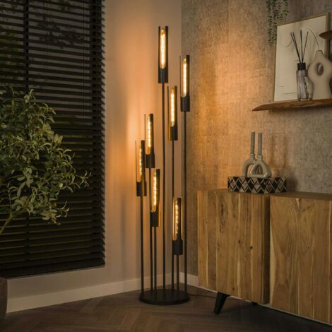 Pier Import – Lampadaire noir 7 abat-jour tube 186 cm – 60W E27 – Éclairage moderne pour salon – Dimensions 35x35 cm