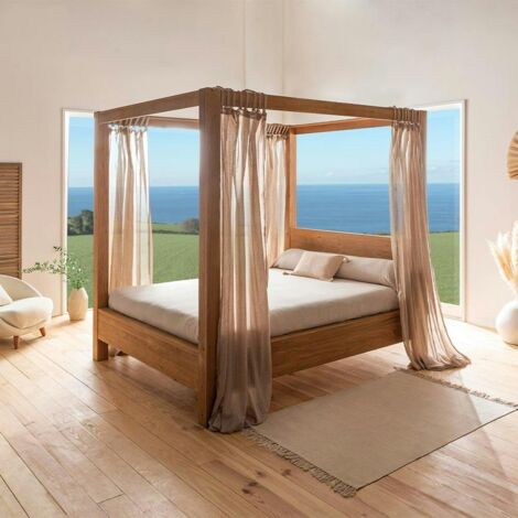 Pier Import – Lit baldaquin 160 cm en bois massif de chêne – Dimensions 180x220 cm – Hauteur 210 cm – Structure élégante pour chambre